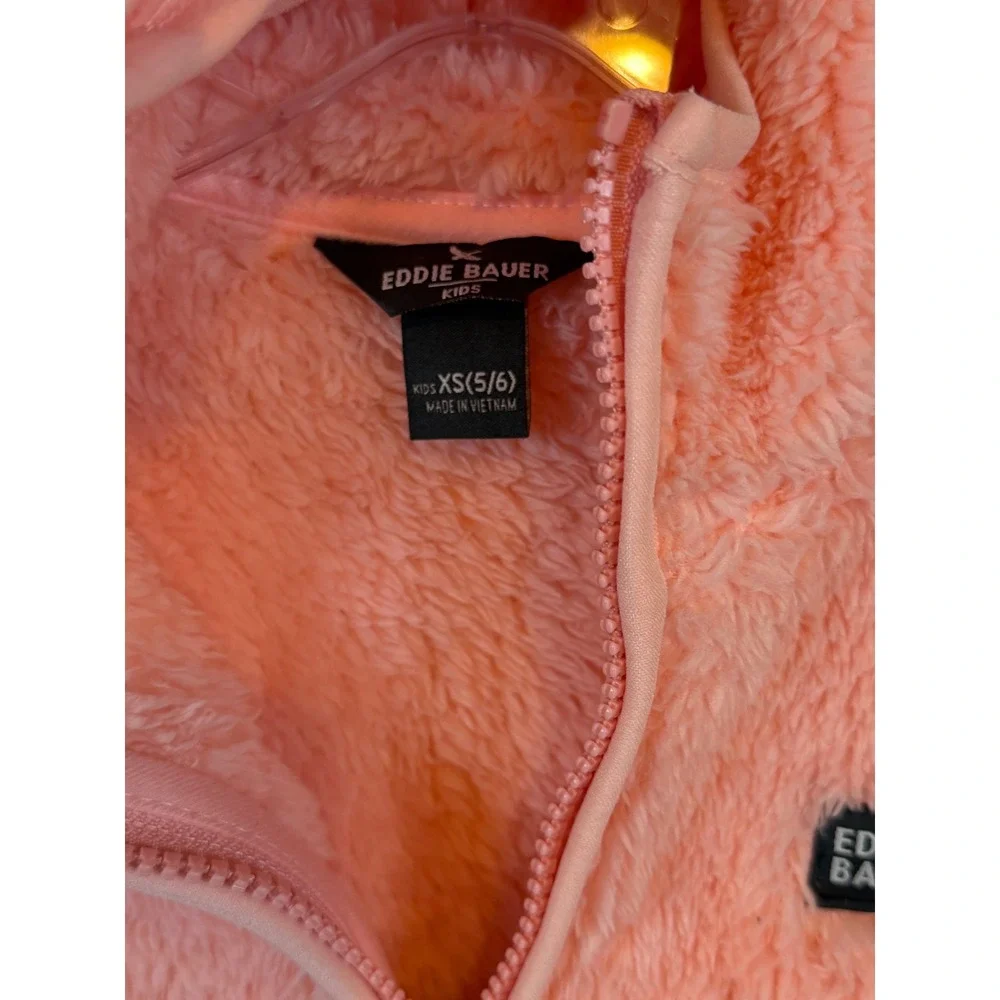 NWT Eddie Bauer Kids Pink High Pile Fleece‎ Hooded Jacket XS 5/6 Layering Teddy